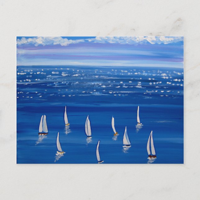 Carte Postale Blue Sailing Bateaux Folk Art Post Card (Devant)