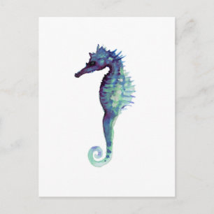 Carte Postale Blue sea horse design nautical oceanic seahorses