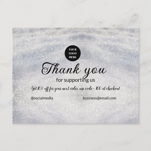 Carte Postale blue sparkle ajouter un logo texte merci escompte (Devant)
