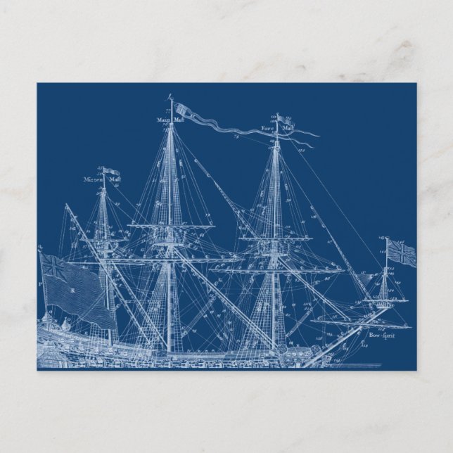 Carte Postale Blue Tend Voilier Plan (Devant)