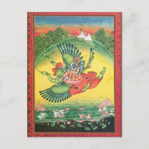 Carte Postale Blue Vishnu sur Garuda Hindu God Art Card