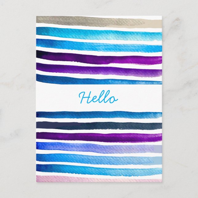 Carte Postale Blue watercolor stripes painted (Devant)