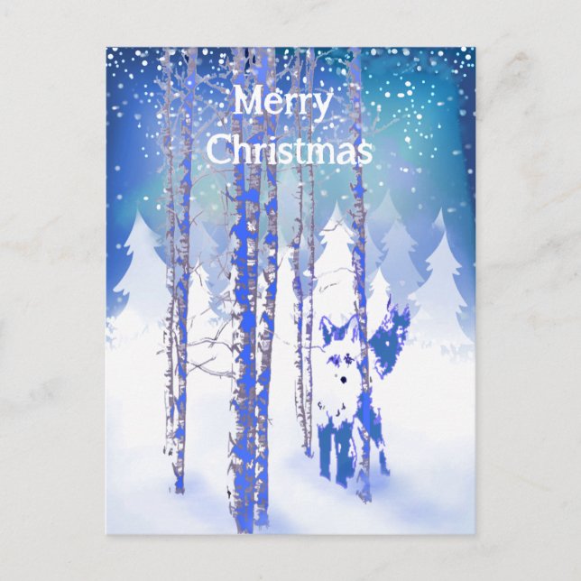 Carte Postale Blue Winter Forêt de neige Renard renard renard re (Devant)