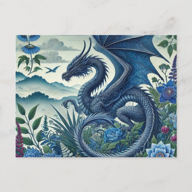 Carte postale Blue Woodland Dragon | Imaginaire en (Devant)