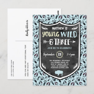 Carte Postale Blue Young Wild et Three Boys 3e fête d'anniversai