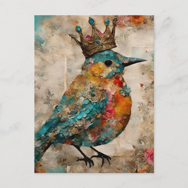 Carte Postale Bluebird dans un collage médiatique mixte de la Co (Devant)