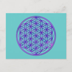 Carte Postale Blume des Lebens / Fleur de vie   bleu rose