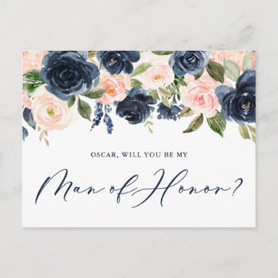 Carte Postale Blush et Navy Floral Serez-vous mon homme d'honneu