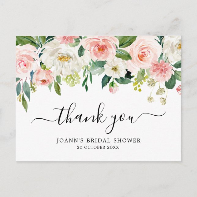 Carte Postale Blush Florals Merci de Fête des mariées botanique (Devant)
