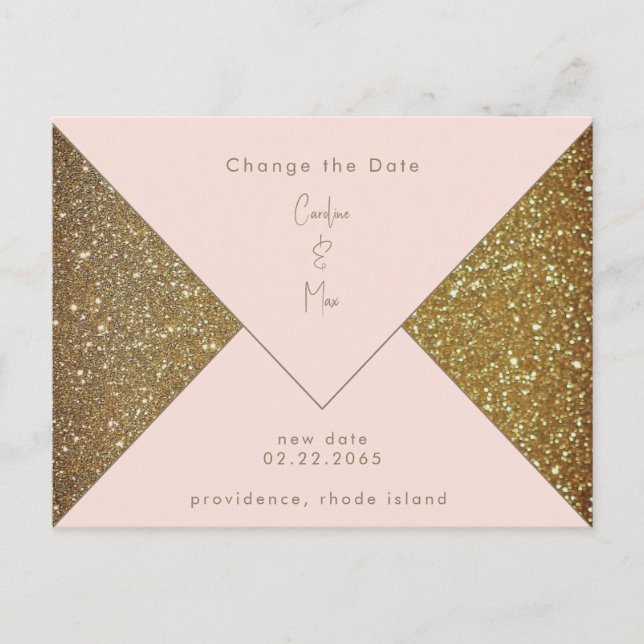 Carte Postale Blush & Gold Glam Mariage Modifier la date (Devant)