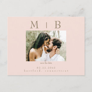 Carte Postale Blush Monogram Photo Wedding Enregistrer la date