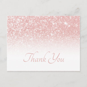 Carte Postale Blush Rose Pailleté Blanc Ombré Merci