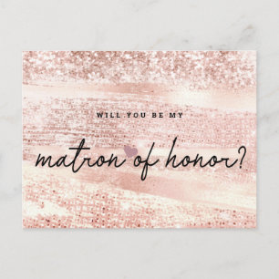 Carte Postale Blush rose & Rose Gold Matron of Honor Proposition