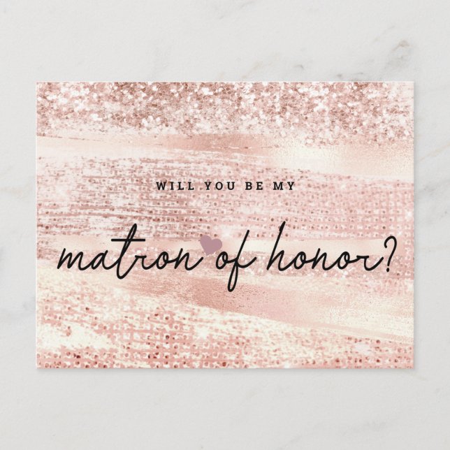 Carte Postale Blush rose & Rose Gold Matron of Honor Proposition (Devant)