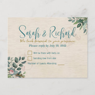 Carte Postale Blush & Sage avec feuillage aquarelle pour RSVP de