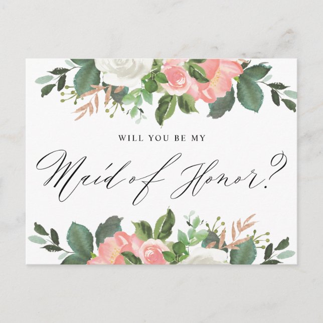 Carte Postale Blush Spring Floral Serez-vous ma femme d'honneur  (Devant)