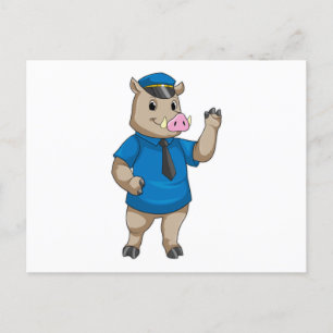 Carte Postale Boar en tant qu'officier de police avec casquette 