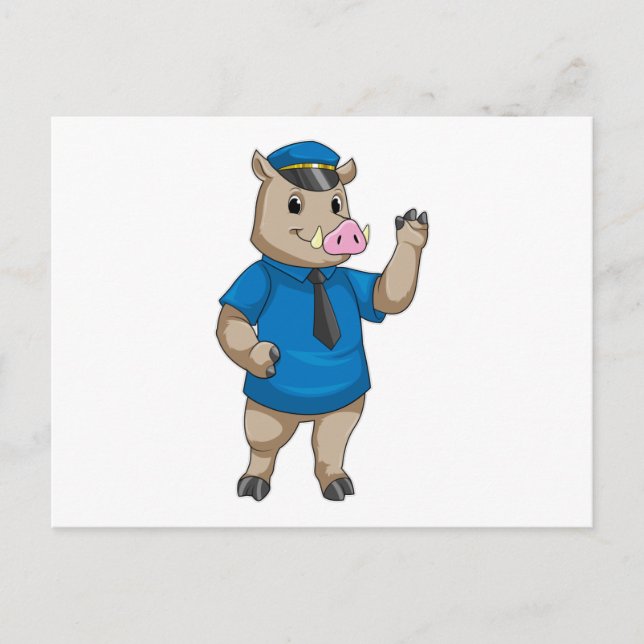 Carte Postale Boar en tant qu'officier de police avec casquette  (Devant)