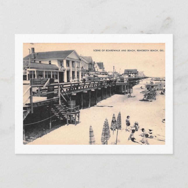 Carte Postale Boardwalk à Rehoboth Beach, Delaware Vintage (Devant)