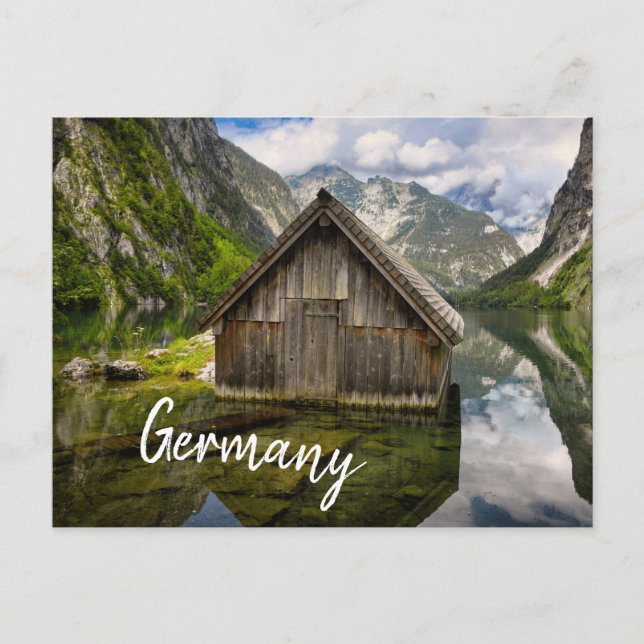 Carte Postale Boathouse dans le lac Obersee dans les Alpes en Al (Devant)