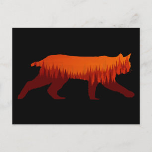 Carte Postale Bobcat Lynx Forêt Paysage Soleil sauvage