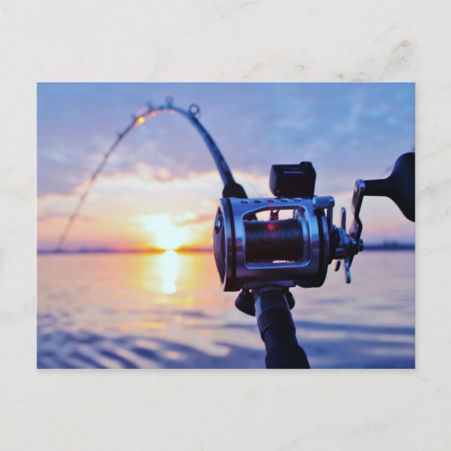 Carte Postale Bobine de pêche au coucher du soleil (Devant)