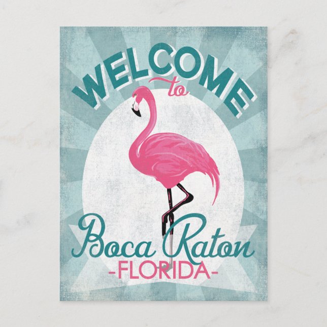 Carte Postale Boca Raton Florida Flamant rose rose Retro (Devant)