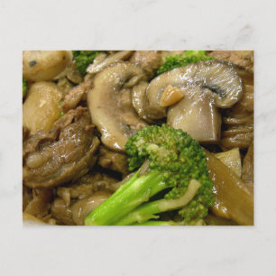 Carte Postale Boeuf, brocoli et champignons remuer la frite