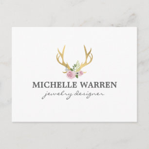 Carte Postale Bohème Antlers en or avec Fleurs