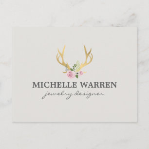 Carte Postale Bohème Antlers en or avec Fleurs II