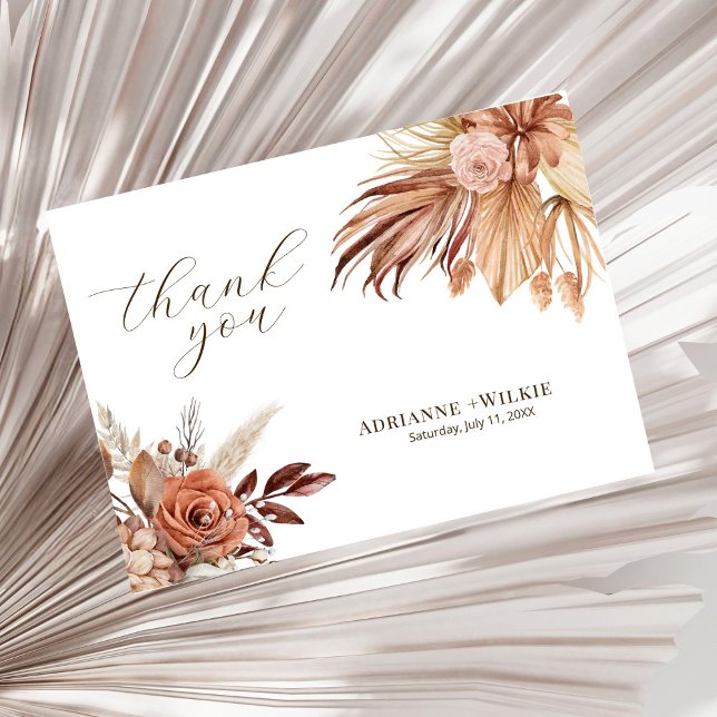 Carte Postale Bohême Boho Automne Pampas Mariage Merci (Créateur téléchargé)