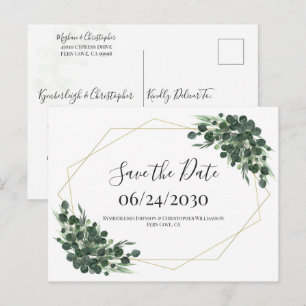 Carte Postale Boho aquarelle Eucalyptus géométrique Enregistrer 