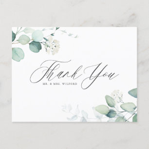 Carte Postale Boho Aquarelle Eucalyptus Mariage Merci