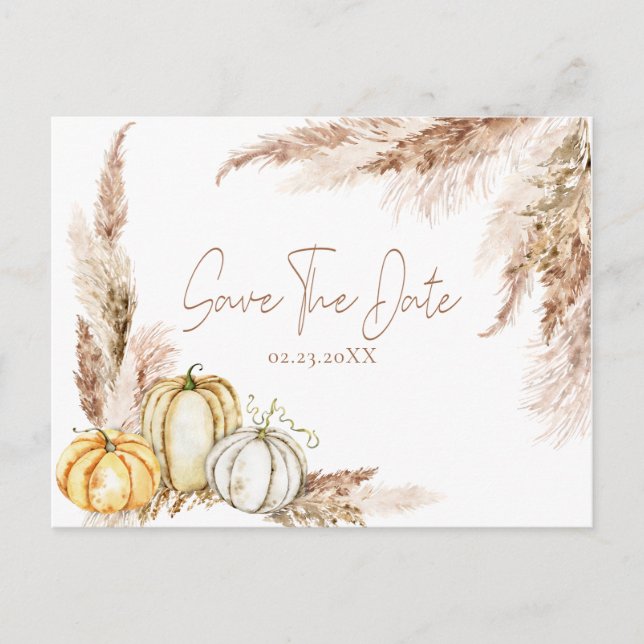 Carte Postale Boho automne herbe des pampas save the date (Devant)