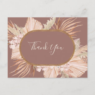 Carte Postale Boho Botanique Tropicale Rose Poussiéreux Merci