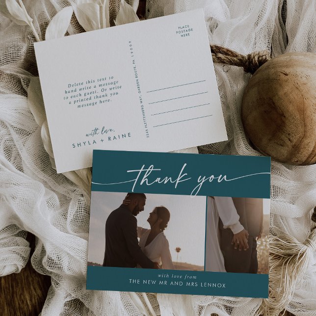 Carte Postale Boho Chic Bleu Turquoise Mariage Photo Merci (Créateur téléchargé)