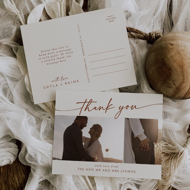 Carte Postale Boho Chic Bohemian Cream Mariage Photo Merci (Créateur téléchargé)