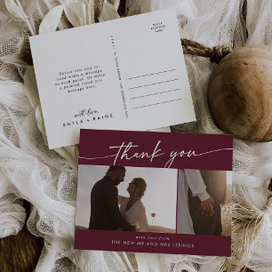 Carte Postale Boho Chic Bourgogne Rouge Mariage photo Merci