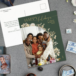 Carte Postale Boho Chic Green Gold Botanique Photo Holiday