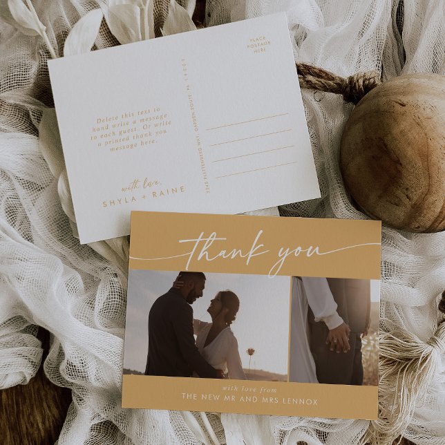 Carte Postale Boho Chic Jaune Marigold Mariage Photo Merci (Créateur téléchargé)
