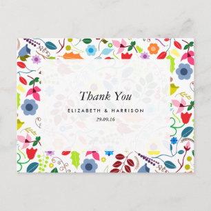 Carte Postale Boho Chic moderne Mariage Floral Merci