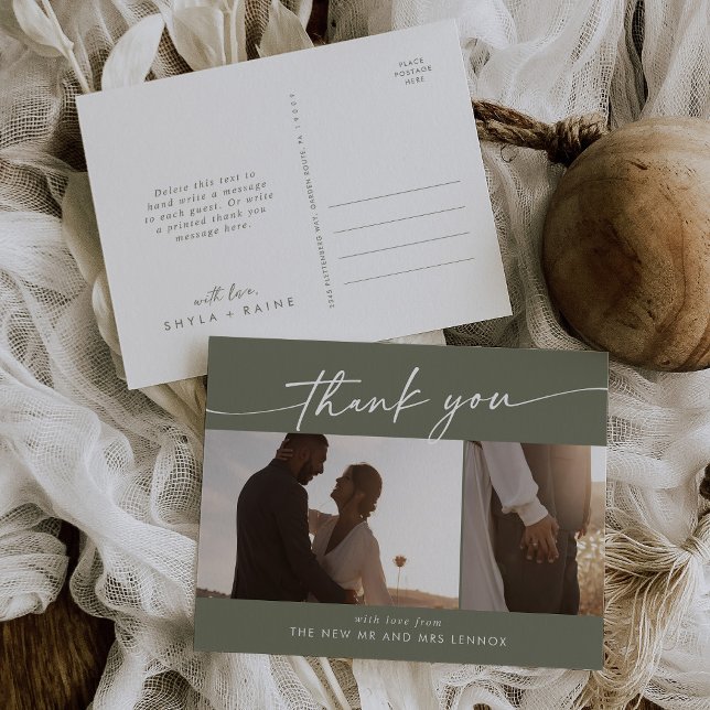 Carte Postale Boho Chic Remerciements de mariage en vert olive p (Créateur téléchargé)