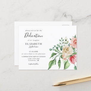 Carte Postale Boho Elegant Rose Rose Aquarelle Bébé Dédication