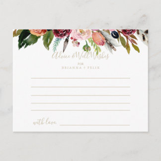 Carte Postale Boho en plumes d'or Mariage floral tropical
