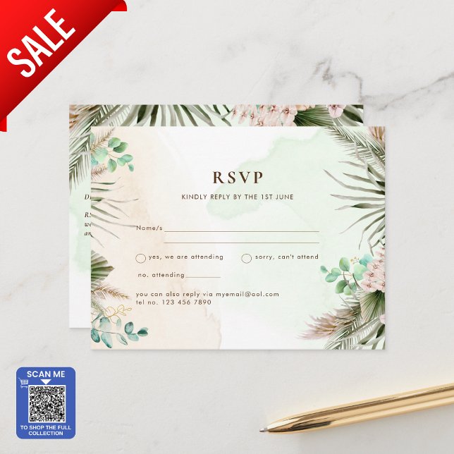 Carte Postale BOHO Eucalyptus Pampas Mariage vert herbe (SHOP THE FULL PAMPAS GREENERY COLLECTION)