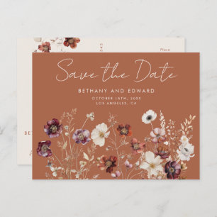 Carte Postale Boho Fall Fleur sauvage Wedding Enregistrer la dat