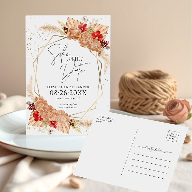 Carte Postale Boho Floral | Mariage en terre cuite Enregistrer l (Créateur téléchargé)
