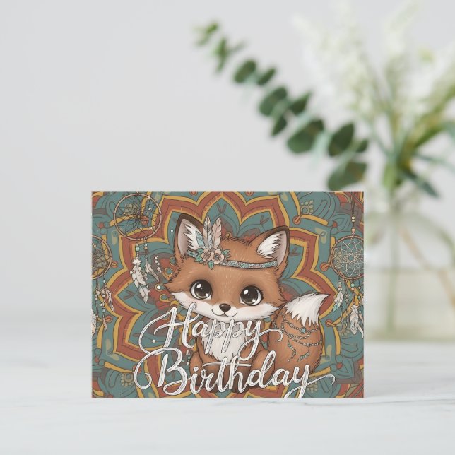 Carte Postale Boho Fox Happy Birthday Card  (Debout devant)