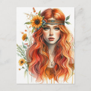 Carte Postale Boho Girl IA Art Mode Bohème
