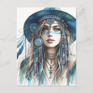 Carte Postale Boho Girl IA Art Mode Bohème